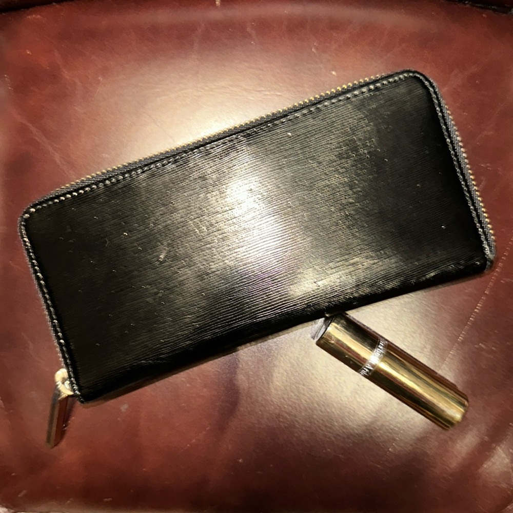 Danier Black Leather Zip Around Wallet